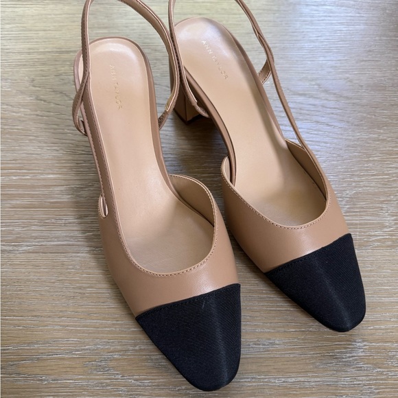 NEW Ann Taylor women’s tan black cap toe sling back heels shoes pumps size 8.5 - Picture 6 of 6